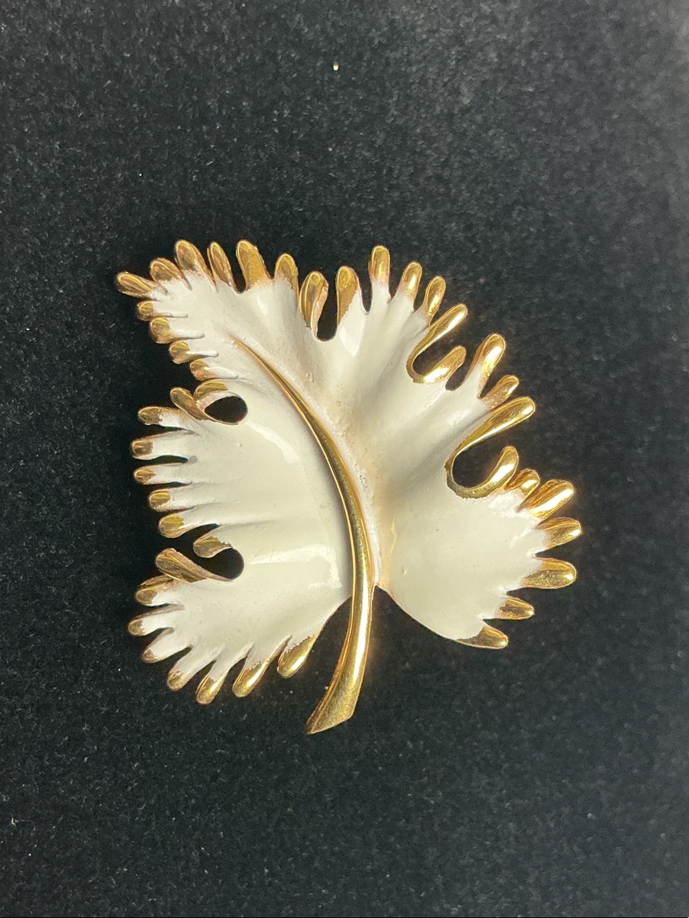 Monet 1970’s Gold Tone White Enamel Leaf Brooch